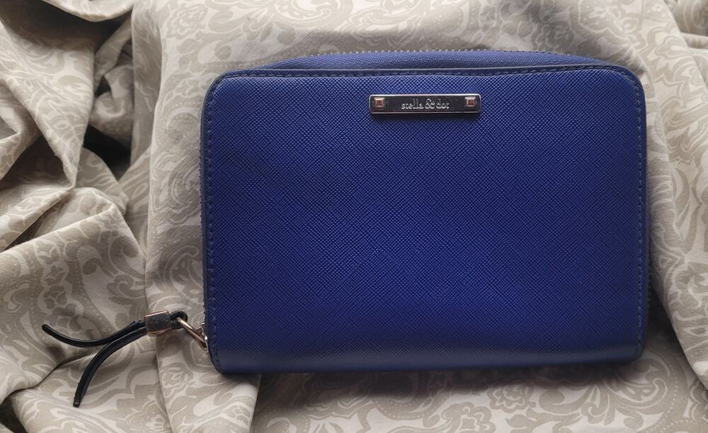 Stella & Dot Cobalt Blue Silver Interior Wristlet Wallet Small